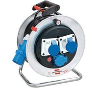 Brennenstuhl 1192786 Carrete 33 M Serie Garant SK de Acero galvanizado anticorrosión, 2 enchufes CEE 3 Pines 230 V/16 A 1 Enchufe Schuko, Tapas autochiudenti, diámetro 29 cm asa ergonómica