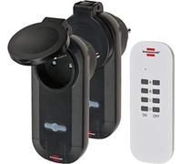 Brennenstuhl 1507031 - Juego de 1 Mando a Distancia y 2 receptores (Encendido y Apagado fácilmente los apprailes eléctricos, IP44), Color Negro y Blanco, Negro y Blanco, 2 enchufes