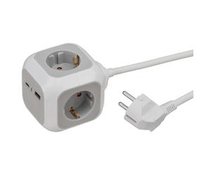 Brennenstuhl Alea-Power USB-Cargador Bloque de Toma 4-vías | Cubo de enchufes con 1x USB A 18W y 1x USB C 20W, 1,4m cable y mayor protección contra el contacto