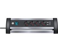 Brennenstuhl Alu-Office-Line regleta enchufes con USB y 4 tomas corriente para mesa (cable de 1,8 m, carga USB, interruptor iluminado, Made in Germany) plateado/negro