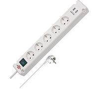 Brennenstuhl Bremounta regleta de 5 enchufes con función de Carga USB (regleta eléctrica con Tomas de 90 Grados, con Interruptor, Posibilidad de Montaje y Cable de 3m) Blanco