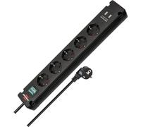 Brennenstuhl Bremounta regleta de enchufes con 5 Tomas Corriente y Carga USB para instalación y fijación (regleta eléctrica con Interruptor, Posibilidad de Montaje y Cable de 3m) Negro