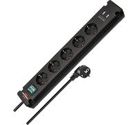 Brennenstuhl Bremounta regleta de enchufes con 5 Tomas Corriente y Carga USB para instalación y fijación (regleta eléctrica con Interruptor, Posibilidad de Montaje y Cable de 3m) Negro