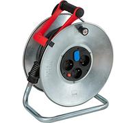 Brennenstuhl - Carrete de cable de plata Brico-250 con USB (3 tomas de corriente y 2 enchufes USB (interior, bridas de metal, 25 m, cable fabricado en Francia), color gris medio