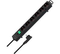 Brennenstuhl Comfort Line regleta de enchufes con 6 Tomas de Corriente para Montaje (Cable de 2 m, Interruptor Iluminado, montable, Enchufe Plano) Negro