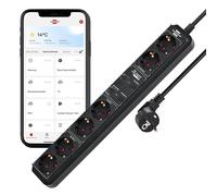 Brennenstuhl Connect Regleta Inteligente Eco-Line WS EL0102 con 6 Tomas programable (Regleta WiFi, Control por App o Voz, aplicación Gratuita, Compatible con Alexa y Google Assistant) Negro