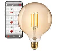 Brennenstuhl Connect WiFi Bombilla filamento LED Globe (Bombilla inteligente, compatible con Amazon Alexa y Google Assistant, bombilla E27, 470lm, 4,9W, luz cálida 2200K, luz regulable, vintage)
