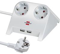Brennenstuhl Desktop-Power regleta de enchufes de 2 Tomas de Corriente (Enchufe de sobremesa con Cable de 1,8 m, pies de Goma y USB de 2 Tomas) Blanco Pulido