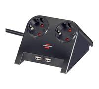 Brennenstuhl Desktop-Power, regleta de enchufes de 2 vías para la mesa (toma de mesa con cable de 1,8 m, pies de goma y USB de 2 vías) negro pulido