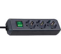 Brennenstuhl Eco-Line - Regleta con interruptor y 3 enchufes, cable de 3 m