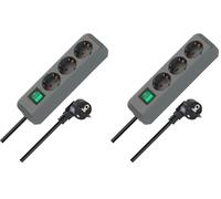 Brennenstuhl Eco-Line regleta de enchufes con 3 Tomas de Corriente (Cable de 1,5 m, Interruptor) Plateado (Paquete de 2)