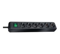 Brennenstuhl Regleta de enchufes Eco-Line, 6 tomas, cable 3 m, con interruptor, Negro