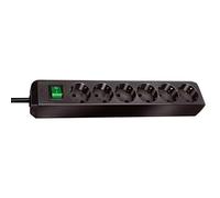 Brennenstuhl Regleta de enchufes Eco-Line, 6 tomas, cable 3 m, con interruptor, Negro