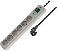 Brennenstuhl Eco-Line regleta de enchufes con 6 tomas de corriente y protección contra sobretensiones (cable de 1.5 m, interruptor iluminado, protección sobretensión hasta 13.500 A) gris claro, 34 cm