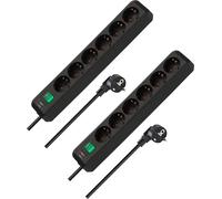 Brennenstuhl Eco-Line Regleta de enchufes de 6 Tomas, Juego de 2 Unidades (regleta con protección contra descargas eléctricas, Interruptor y Cable de 3 m) Negro