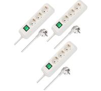 Brennenstuhl Eco-Line Regleta de enchufes Triple, Juego de 3 (regleta con protección contra descargas eléctricas, Interruptor y Cable de 1,5 m) Blanco