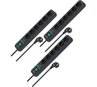 Brennenstuhl EcoLine:regleta de 6 tomas con protección contra sobretensiones,juego de 3 unidades (regleta con protección reforzada contra contactos accidentales, interruptor y cable de 1,5 m)antracita