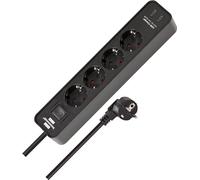 Brennenstuhl Ecolor Regleta de enchufes de 4 vías con Enchufe USB (Regleta con 2X USB C, Interruptor y Cable de 1,5m) Negro