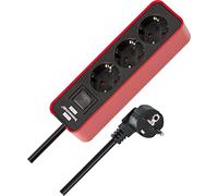 Brennenstuhl Ecolor regleta enchufes con 3 tomas corriente (cable de 1,5 m, con interruptor) color rojo/negro