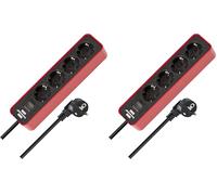 Brennenstuhl Ecolor regleta enchufes con 4 Tomas Corriente (Cable de 1,5 m, con Interruptor) Color Rojo/Negro (Paquete de 2)