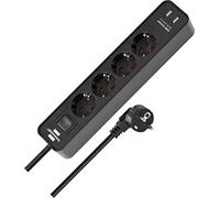 Brennenstuhl Ecolor regleta enchufes con 4 Tomas de Corriente y función de Carga USB (2 Puertos de Carga USB, Interruptor, 1,5m Cable) Negro