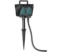 Brennenstuhl Enchufe de jardín o Exterior de 4 enchufes con estaca (plástico Resistente a la Intemperie, Enchufe Exterior con Carcasa Impermeable, Cable de 10 m), Color Negro