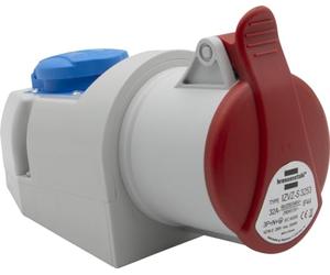 Brennenstuhl Enchufe eléctrico de pared combinado con toma CEE 400 V/32 A de 5 polos + toma tipo F (Schuko), toma industrial con tapa, uso interior/exterior, taller, garaje, industria, IP44, 32 A