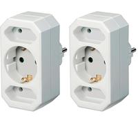 Brennenstuhl Enchufe múltiple para la Toma de Corriente (Enchufe Adaptador Triple por 2 Tomas de Corriente Euro y 1 Tomas de Corriente de Tierra) Blanco (Paquete de 2)