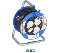 Brennenstuhl Garant enrollacables con alargador de 15m, carga USB, 3 tomas de corriente (plástico especial, uso en interiores, Made in Germany) azul