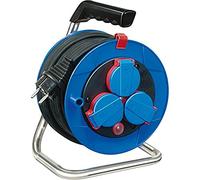 Brennenstuhl Garant enrollacables con alargador de 15 m, IP44 y 3 tomas de corriente (cable BREMAXX, para exteriores, con termostato, Made in Germany) azul