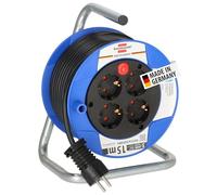 Brennenstuhl Enrollacables Garant – Alargador 15 m, 4 tomas, plástico especial, interior – Azul
