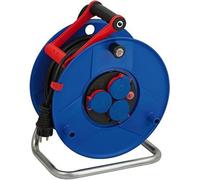 Brennenstuhl Garant enrollacables con cable BREMAXX® de 25m y 3 tomas de corriente (para exteriores, IP44, termostato, Made in Germany) azul