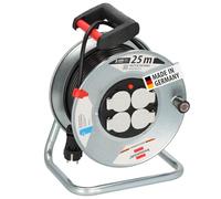 Brennenstuhl Garant S 4 E enrollacables de 25 m y 4 tomas de corriente (cuerpo del tambor de chapa de acero, alargador 25 m, uso en interiores, Made in Germany)