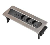 Brennenstuhl Indesk Power USB-Charger regleta de enchufes de Mesa/Enchufe retráctil Triple (regleta de enchufes con 2 Tomas de Carga USB, Cable de 2 m) Plateado/Negro