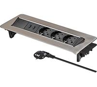 Brennenstuhl Indesk Power USB-Charger regleta de enchufes de Mesa/Enchufe retráctil Triple (regleta de enchufes con 2 Tomas de Carga USB, Cable de 2 m) Plateado/Negro