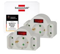 Brennenstuhl Juego de 2 adaptadores múltiples, Adaptador de Enchufe de 3 Tomas con Interruptor (Adaptador intermedio con 2X Tomas Euro y 1x Toma de Tierra) Blanco