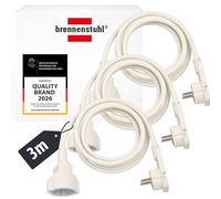 Brennenstuhl Juego de 3 Cable alargador de 3 m con Enchufe Plano (alargador eléctrico, Enchufe Plano, para Interiores) Blanco