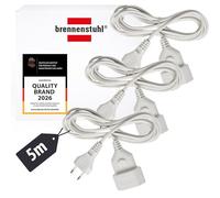 Brennenstuhl Juego de 3 Cable alargador de plástico (Cable alargador para Uso en Interiores, Cable de 5m, con Enchufe Euro y Acoplamiento) Blanco