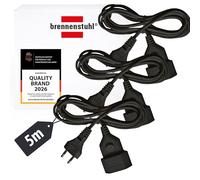 Brennenstuhl Juego de 3 unidadescable alargador de plástico (Cable alargador para Uso en Interiores, Cable de 5m, con Enchufe Euro y Acoplamiento) Negro