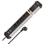 Brennenstuhl Premium-ALU-Line regleta de 6 enchufes con USB C PD 30W y USB A 18W de Aluminio (Fabricado en Alemania, regleta con Cable de 3m e Interruptor, para Montaje en Pared)