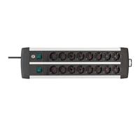 Brennenstuhl Premium-ALU-Line regleta enchufes con 16 Tomas y Interruptor Individual (Cable de 3m, 2X Interruptor Iluminado, Fabricado en Alemania)