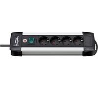 Brennenstuhl Premium-ALU-Line regleta enchufes con 4 Tomas de Corriente (Cable de 1,8m, Interruptor Iluminado, Made in Germany) Plateado/Negro