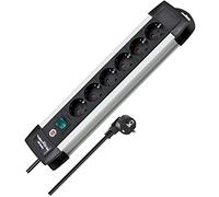 Brennenstuhl Premium-Alu-Line regleta enchufes con 6 tomas de corriente (cable de 3m, interruptor iluminado, Made in Germany) plateado/negro