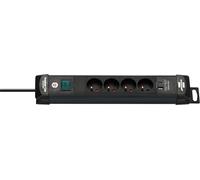 Brennenstuhl Premium-Line - Regleta con 4 enchufes y USB C PD 30 W y USB A 18 W (Made in Germany, Regleta con Cable e Interruptor, Enchufe de Pared de 1,8 m, Color Negro