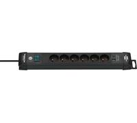 Brennenstuhl Premium-Line - Regleta con 6 Tomas y USB C PD 30 W y USB A 18 W (Made in Germany, Regleta con Cable e Interruptor, 3 m, Toma de Pared), Color Negro