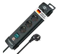Brennenstuhl Premium-Line regleta de enchufes con 4 Tomas de Corriente (Cable de 1,8m, con Interruptor, ángulo de 45° de Las Tomas de Contacto de protección, Fabricado en Alemania) Negro