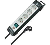 Brennenstuhl Premium-Line regleta de enchufes con 4 Tomas de Corriente (Cable de 5m, con Interruptor, montable, Fabricado en Alemania) Negro/Gris
