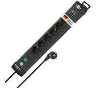 Brennenstuhl Premium-Line regleta de enchufes con 6 Tomas de Corriente y USB (Cable de 3m, Carga USB, Interruptor, montable, Fabricado en Alemania) Negro