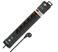 Brennenstuhl Premium-Line regleta de enchufes de 6 vías con USB C PD 30W y USB A 18W (Fabricado en Alemania, regleta con Interruptor y Cable de 3m, para Montaje en Pared) Negro