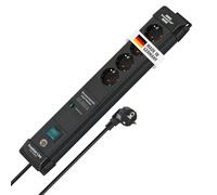 Brennenstuhl Premium-Line regleta enchufes de 4 Tomas con protección contra sobretensiones hasta 60.000A (Cable de 1,8m, Interruptor, montable, Fabricado en Alemania) Negro